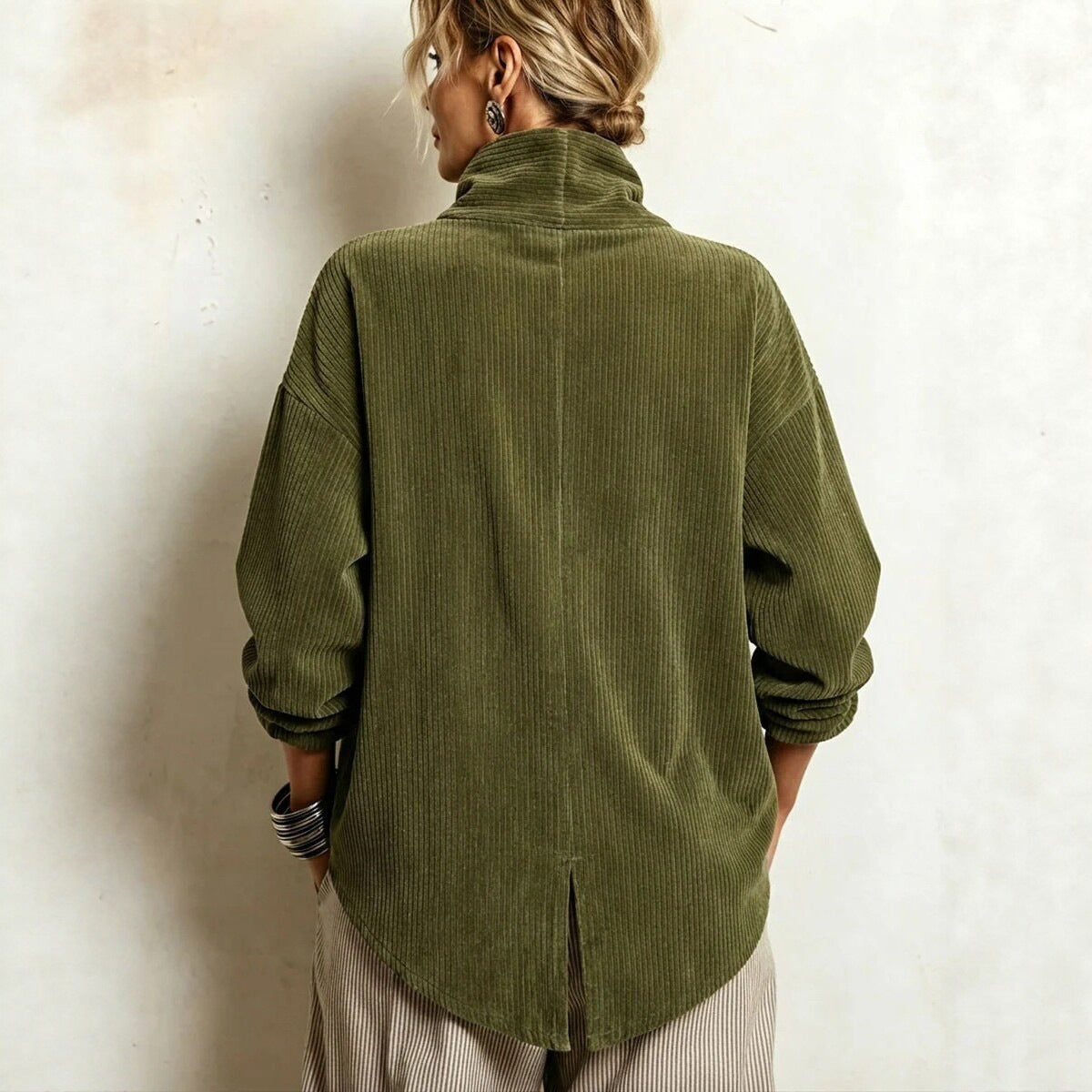 Asymmetric Corduroy High-Neck Top - product image 2