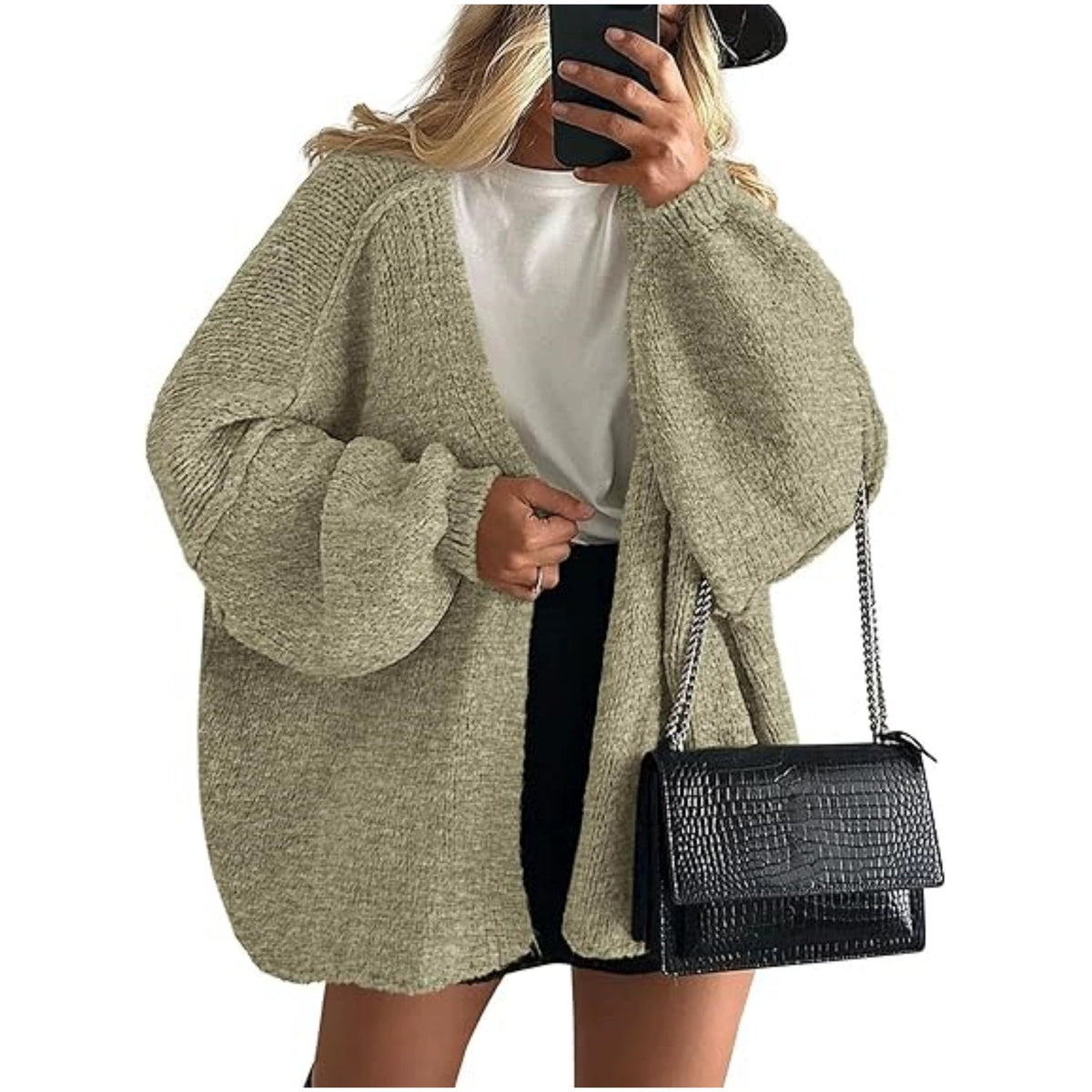 Women's Textured Long-Sleeve Open-Front Cardigan