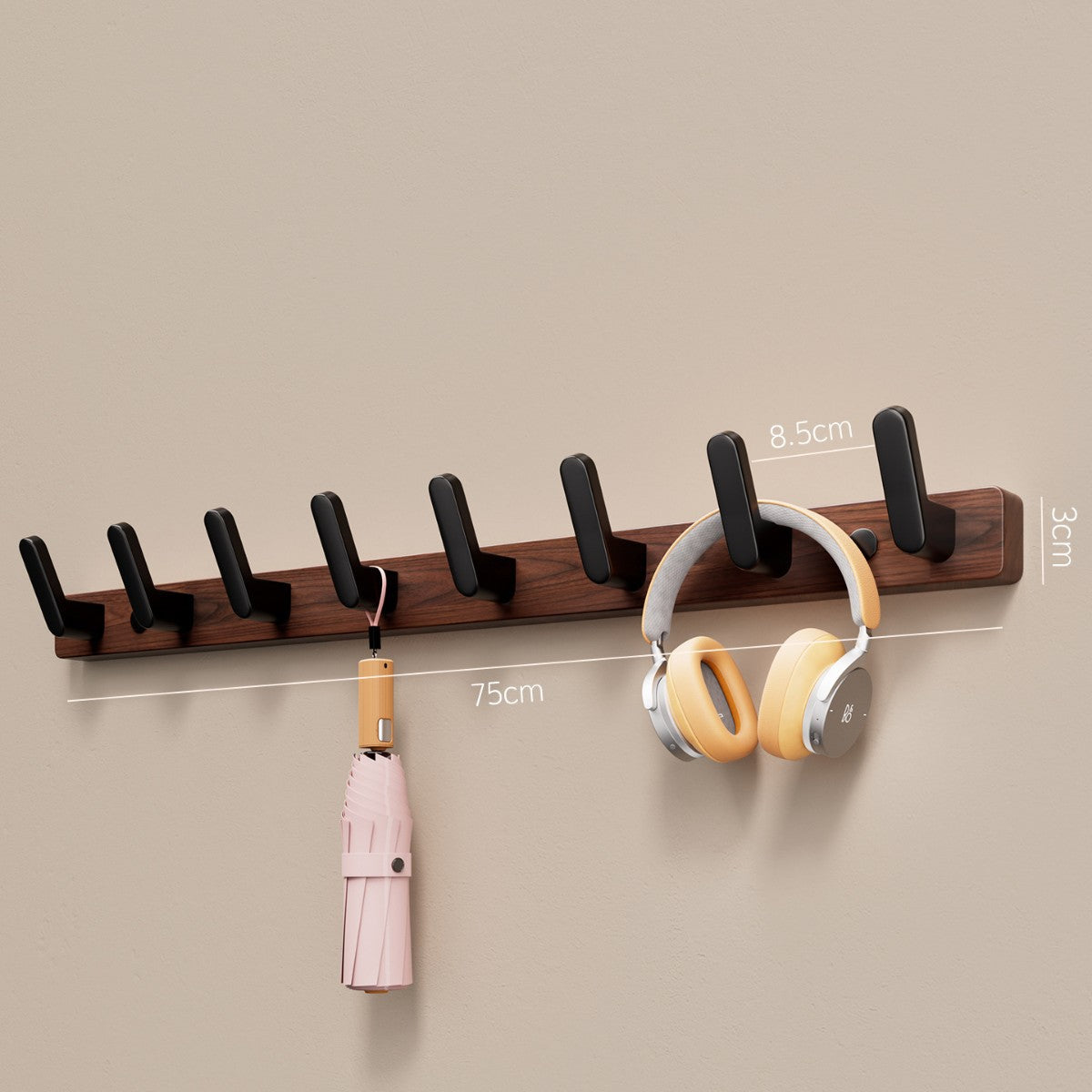 Walnut Wood Wall Hook Rack