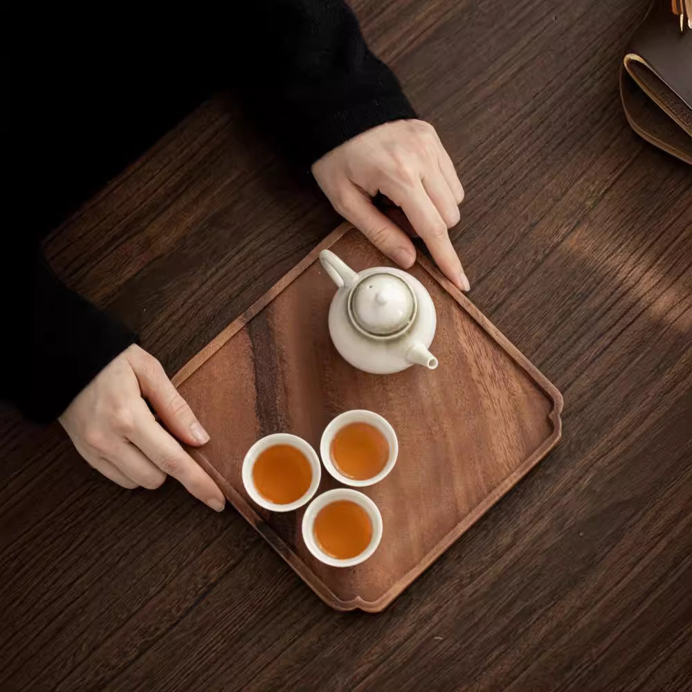 Walnut Wood Tea Tray with Pot Holder