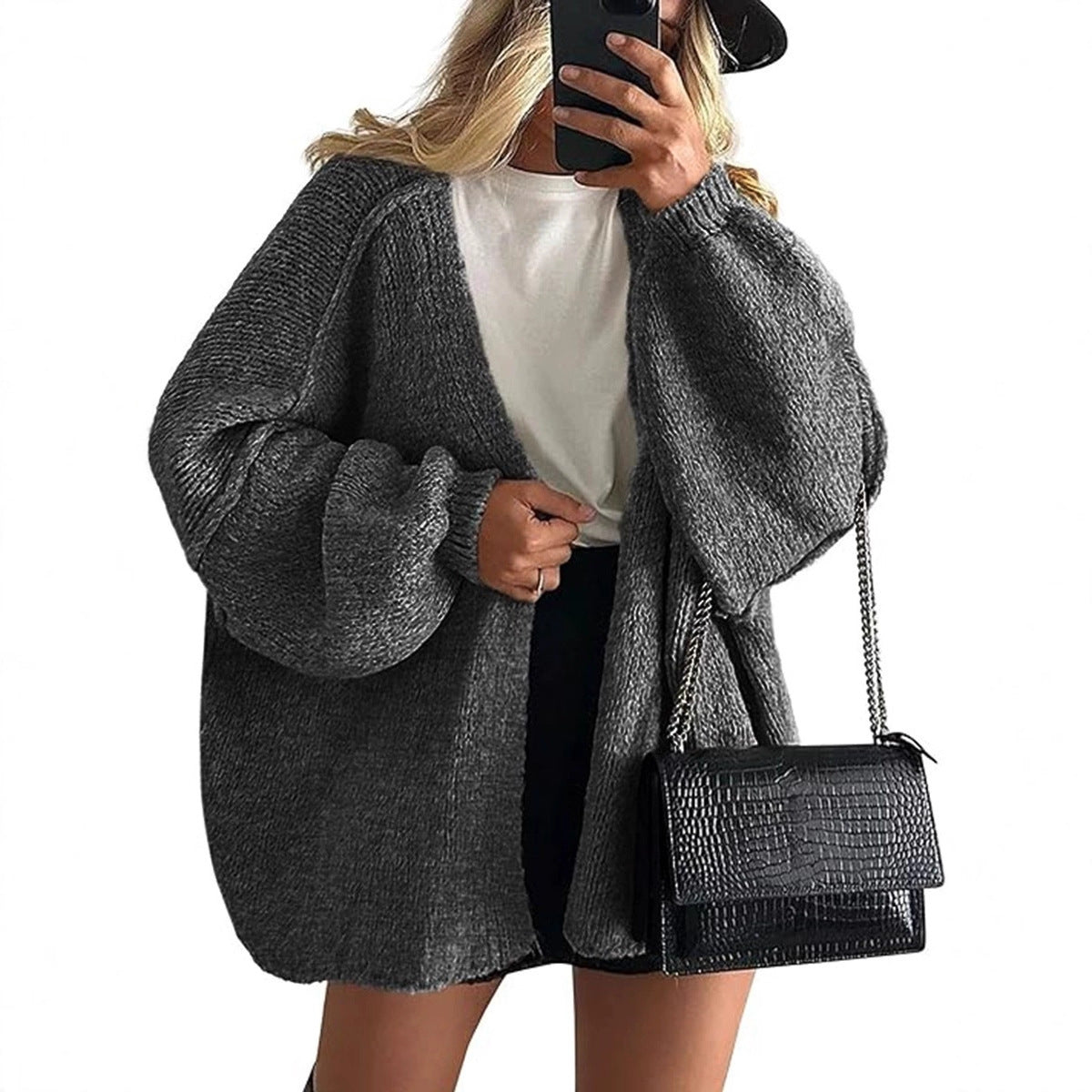 Women's Textured Long-Sleeve Open-Front Cardigan