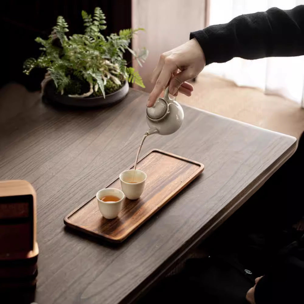 Walnut Wood Tea Tray with Pot Holder