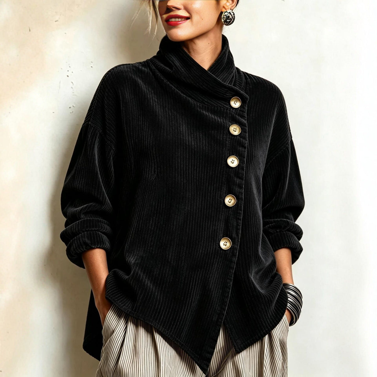 Asymmetric Corduroy High-Neck Top - product image 12