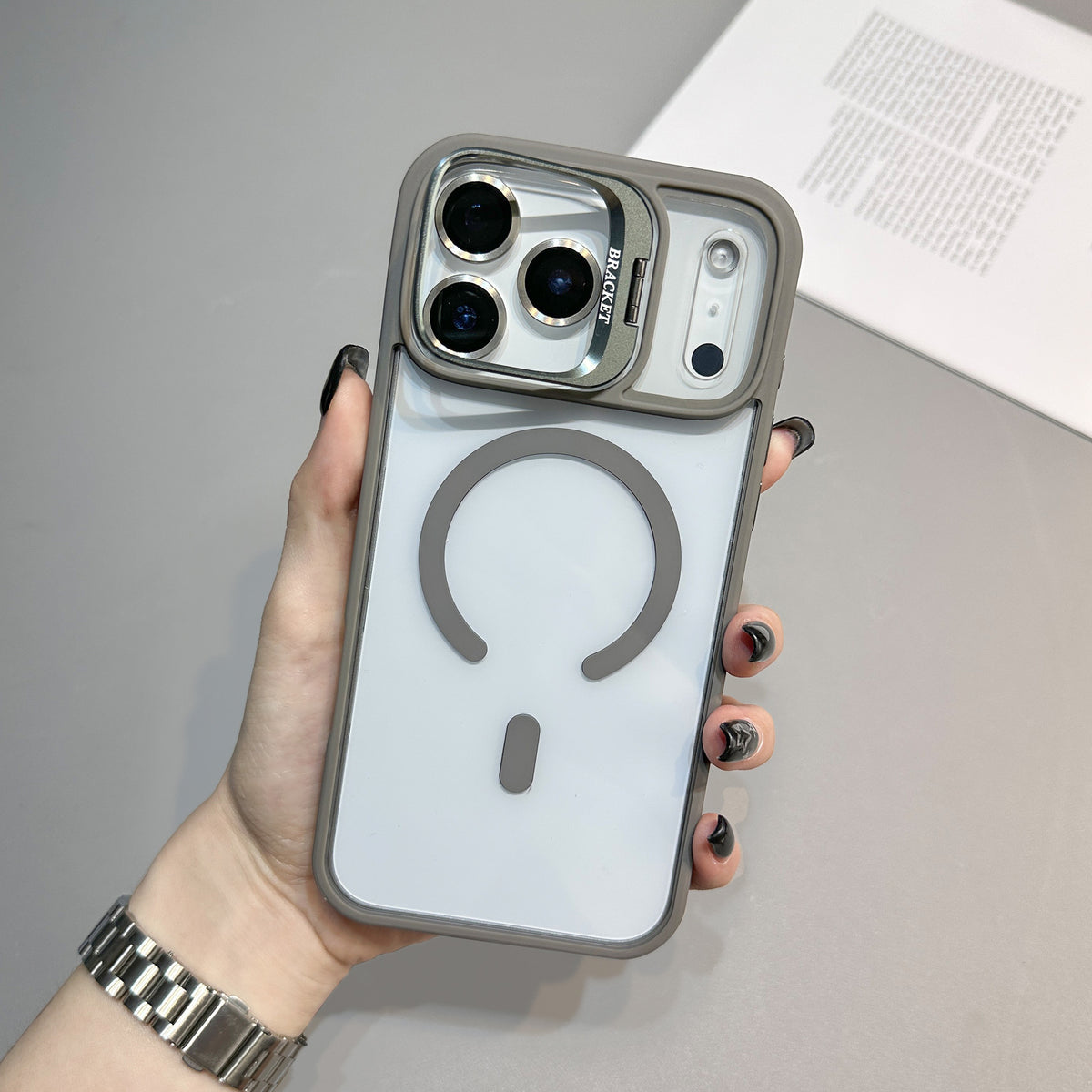 Magnetic Transparent Phone Case with Lens Holder