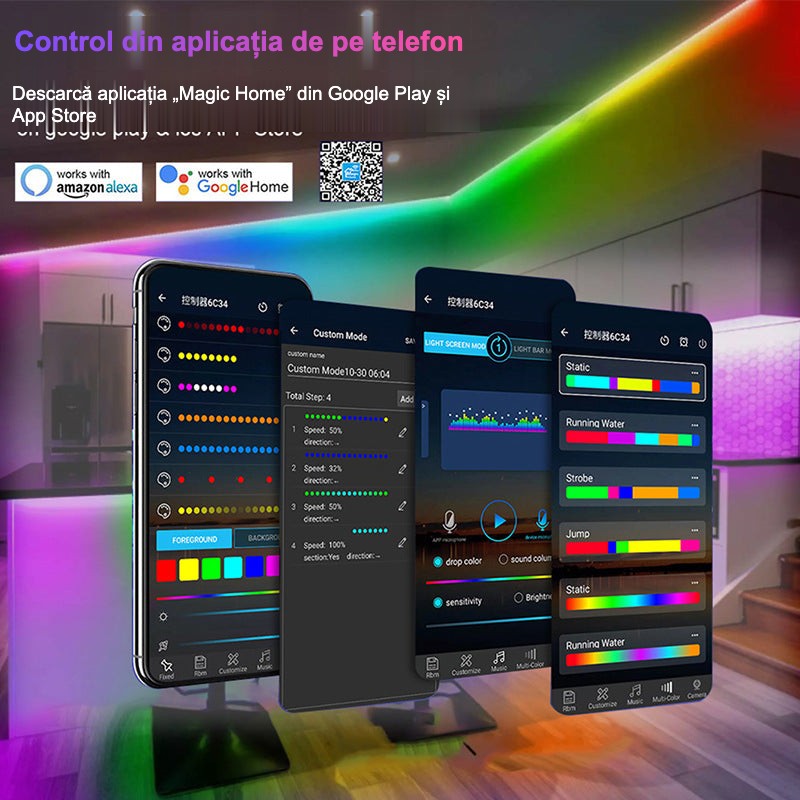 Bandă LED RGB cu Bluetooth și telecomandă