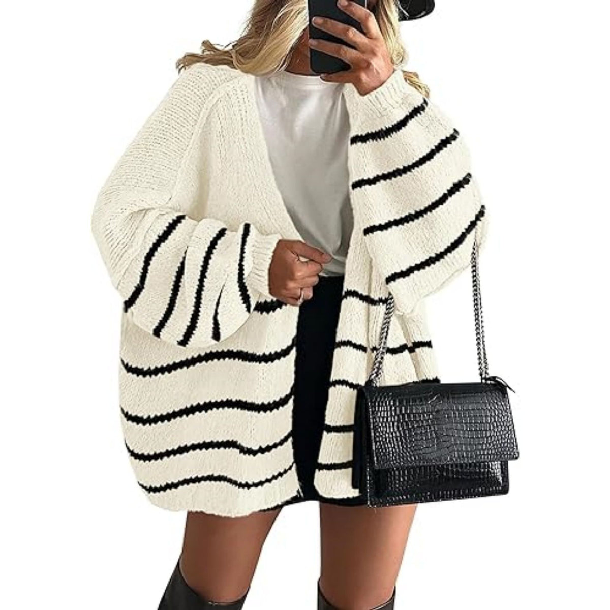 Women's Textured Long-Sleeve Open-Front Cardigan