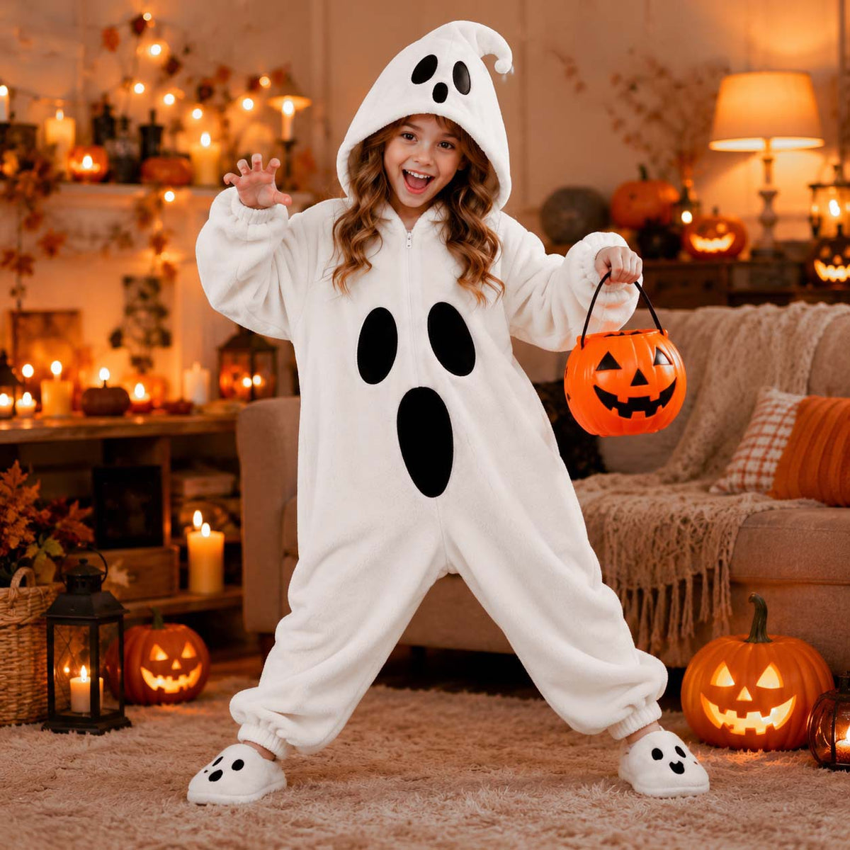 Halloween Ghost Plush Pajamas for Children and Adults