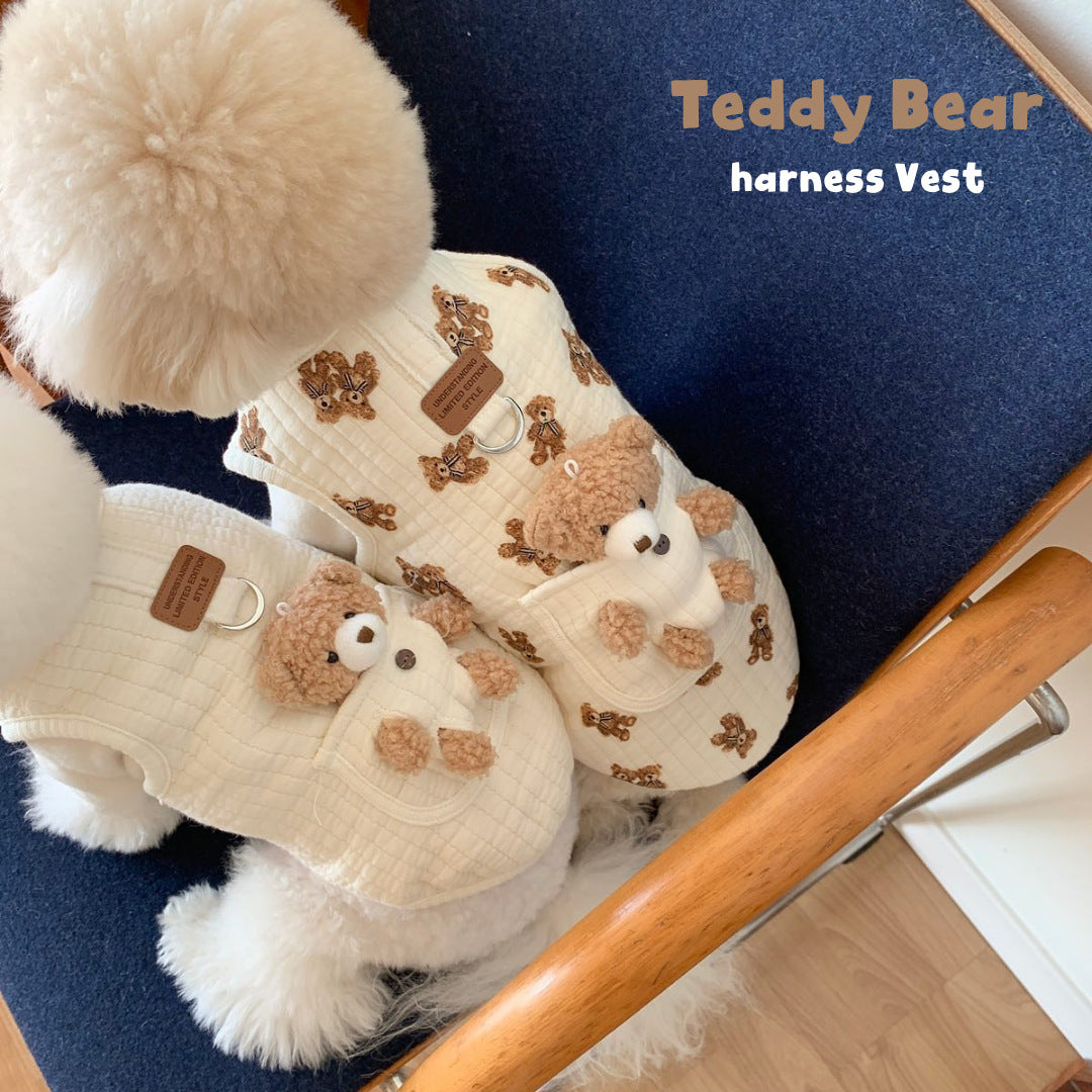 Quilted Cotton Pet Vest with Detachable Teddy Bear
