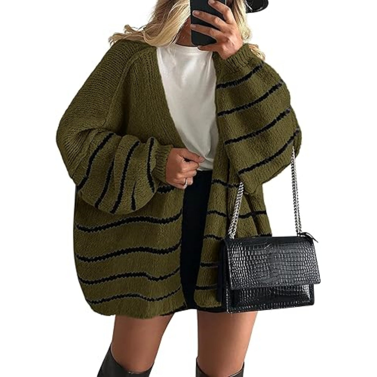 Women's Textured Long-Sleeve Open-Front Cardigan