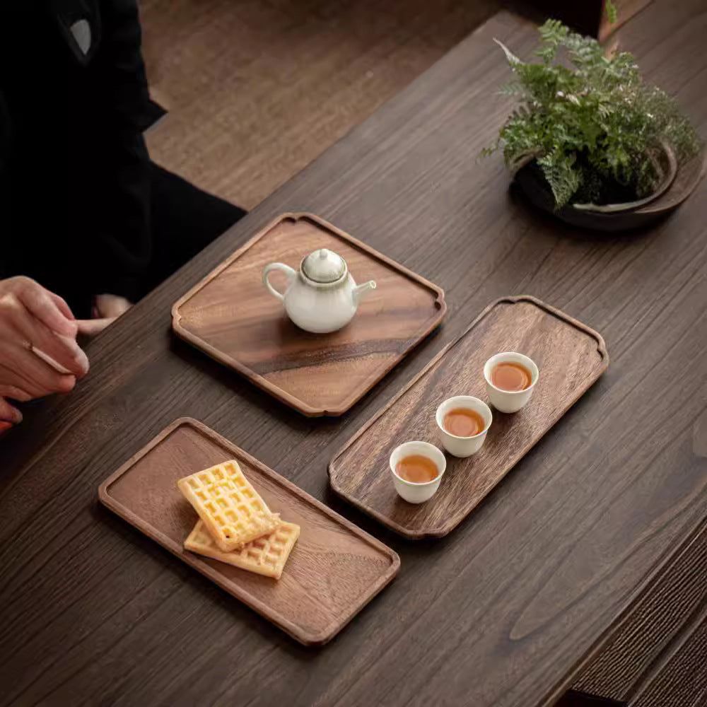 Walnut Wood Tea Tray with Pot Holder