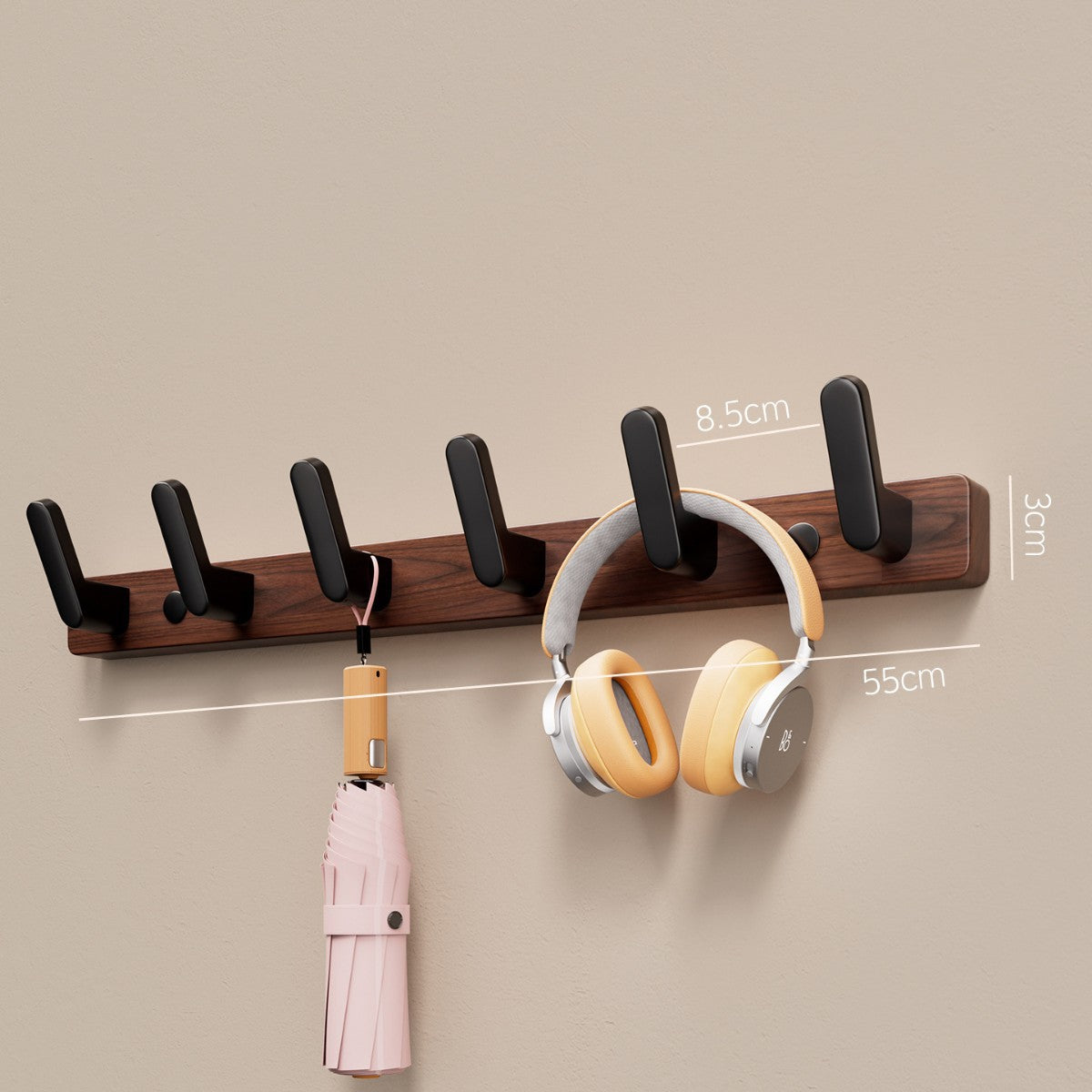 Walnut Wood Wall Hook Rack