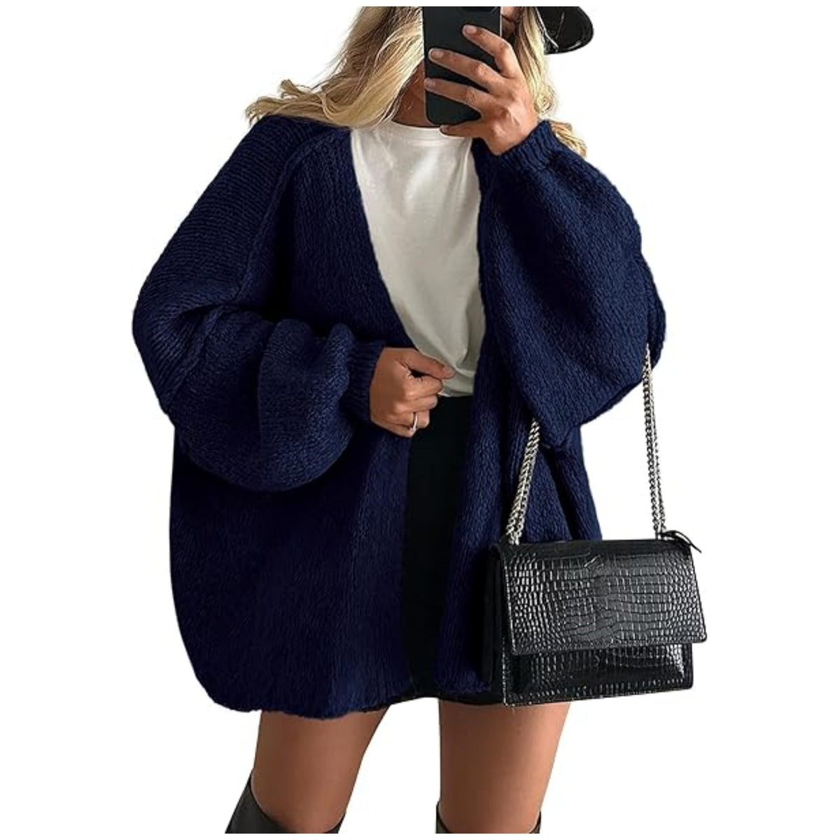 Women's Textured Long-Sleeve Open-Front Cardigan