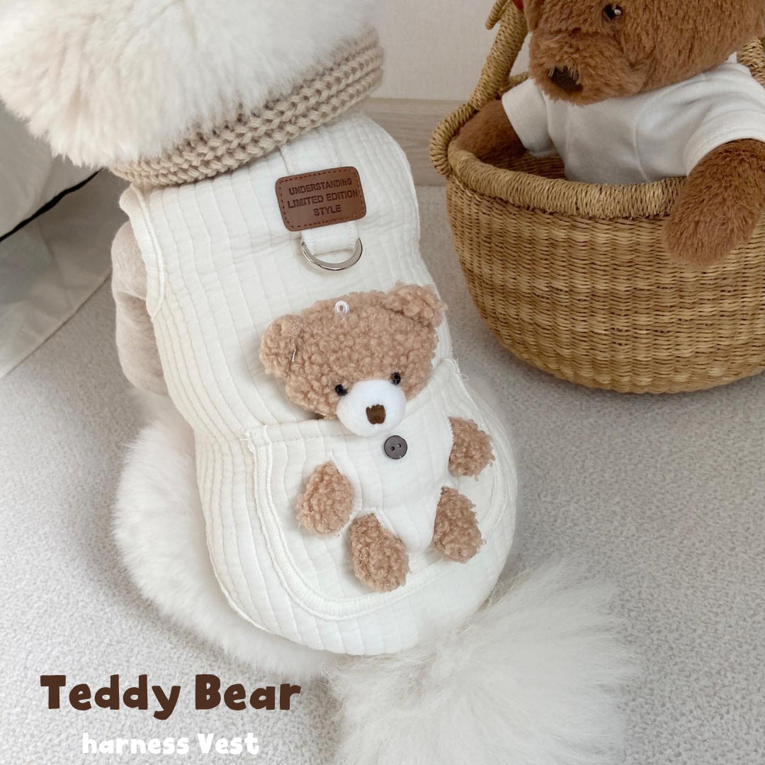 Quilted Cotton Pet Vest with Detachable Teddy Bear