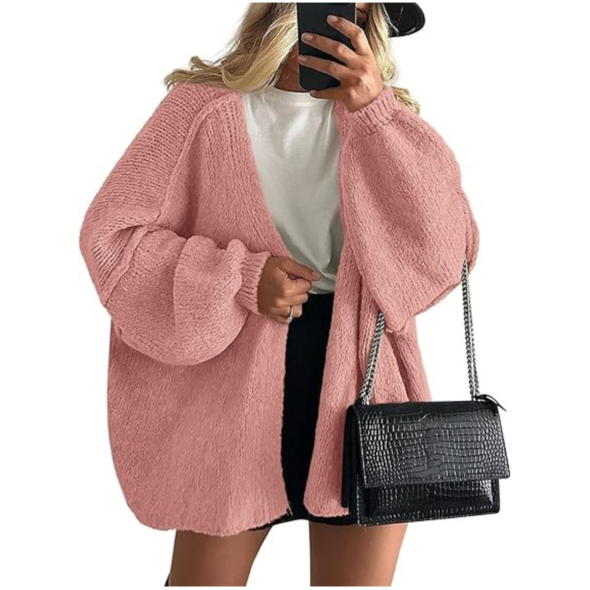 Women's Textured Long-Sleeve Open-Front Cardigan