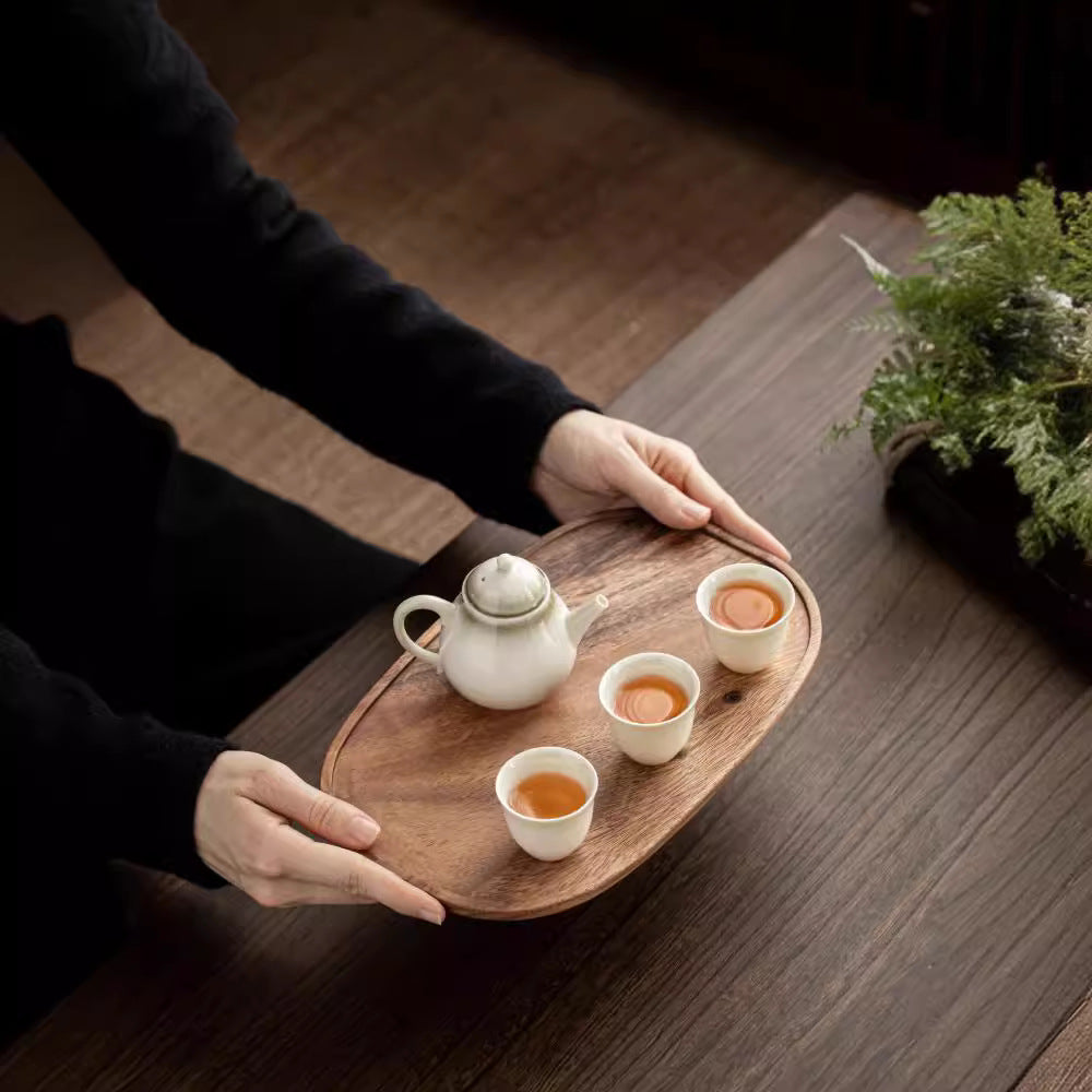 Walnut Wood Tea Tray with Pot Holder