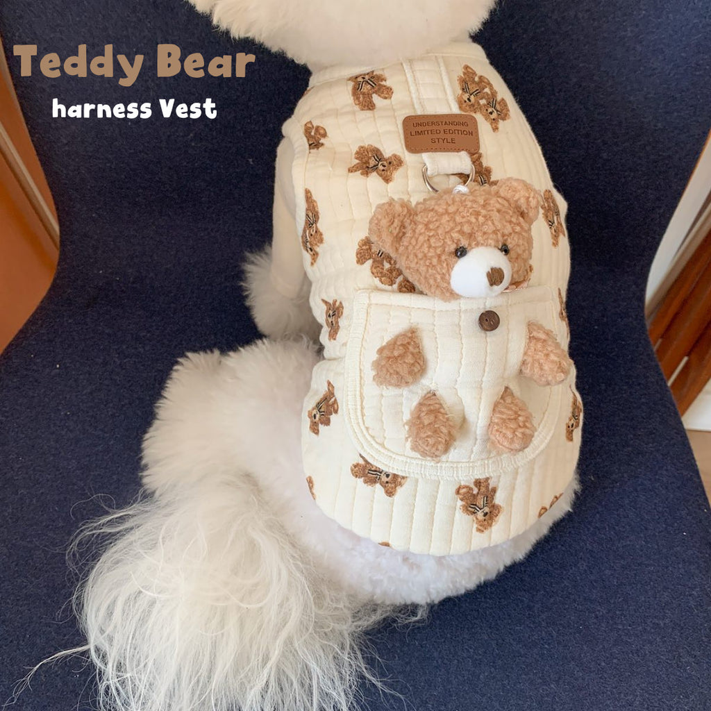 Quilted Cotton Pet Vest with Detachable Teddy Bear