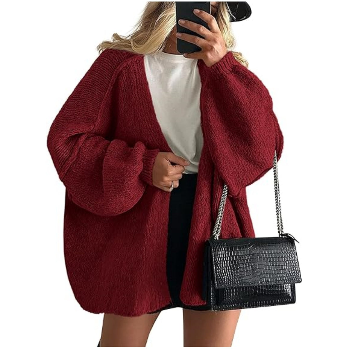 Women's Textured Long-Sleeve Open-Front Cardigan