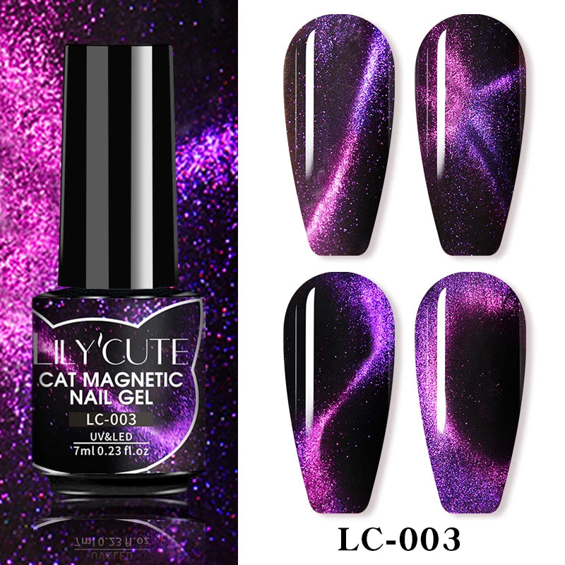 Ojă semipermanentă LILYCUTE Gold Coffee Cat-Eye, 7 ml