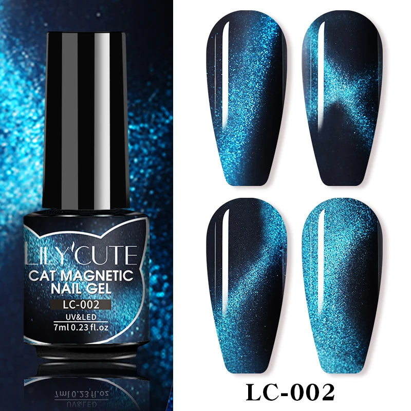 Ojă semipermanentă LILYCUTE Gold Coffee Cat-Eye, 7 ml