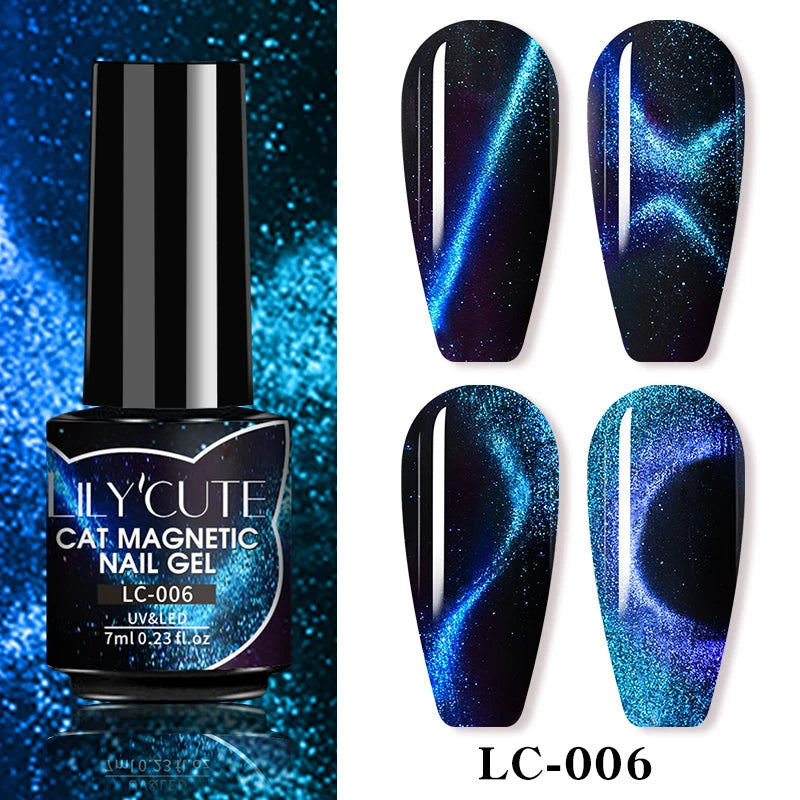 Ojă semipermanentă LILYCUTE Gold Coffee Cat-Eye, 7 ml