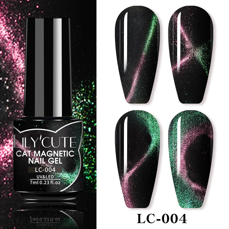 Ojă semipermanentă LILYCUTE Gold Coffee Cat-Eye, 7 ml