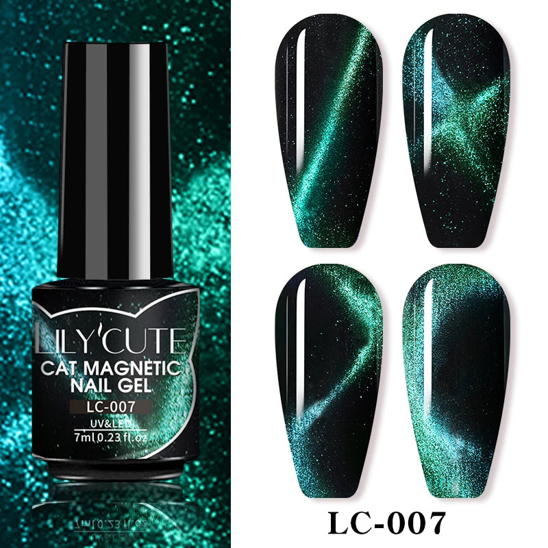 Ojă semipermanentă LILYCUTE Gold Coffee Cat-Eye, 7 ml