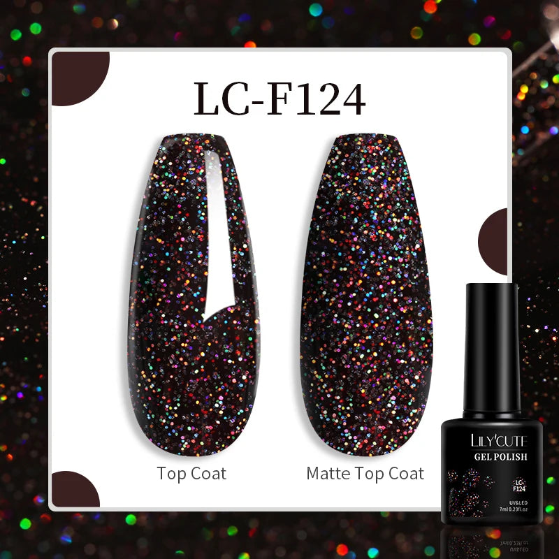 Lac de unghii cu gel LILYCUTE, sclipici roșu închis, 7 ml