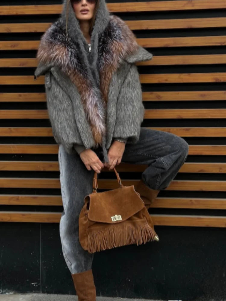 Women's Hooded Faux Fur Collar Coat - product image 4
