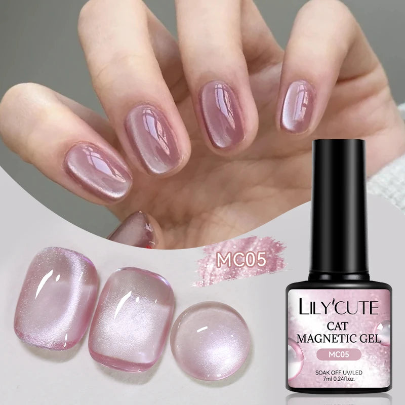 Ojă semipermanentă LILYCUTE Gold Coffee Cat-Eye, 7 ml