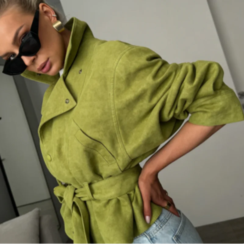 Women's Avocado Green Trench Coat - product image 4