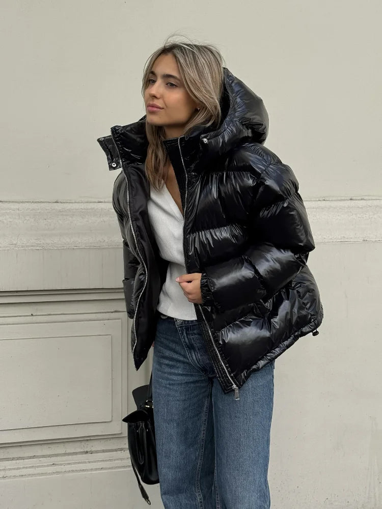 Women's Glossy Hooded Puffer Jacket - product image 4