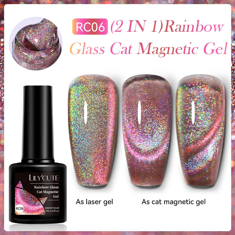 Ojă semipermanentă LILYCUTE Gold Coffee Cat-Eye, 7 ml