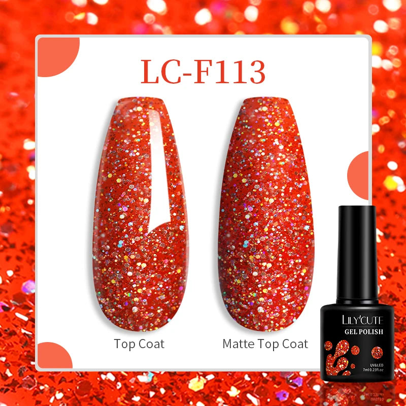 Lac de unghii cu gel LILYCUTE, sclipici roșu închis, 7 ml