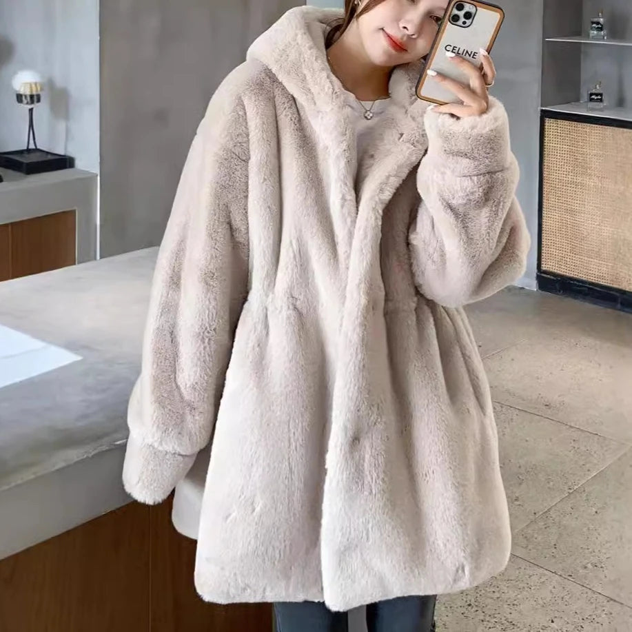 Women's Hooded Faux Fur Long Coat - product image 2