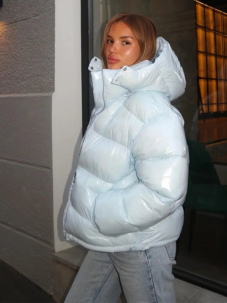 Women's Glossy Hooded Puffer Jacket - product image 3