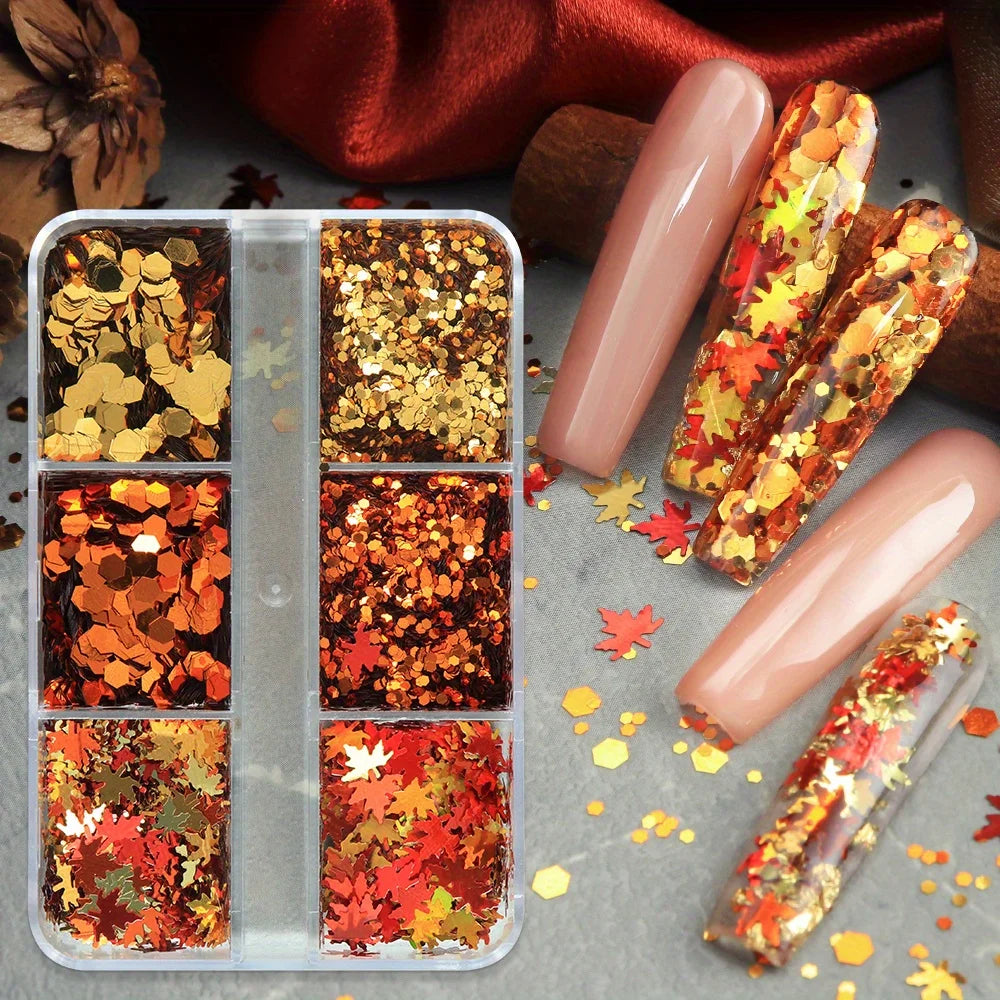 Autumn Nail Glitter Flakes Set, 6 Grids - product image 2