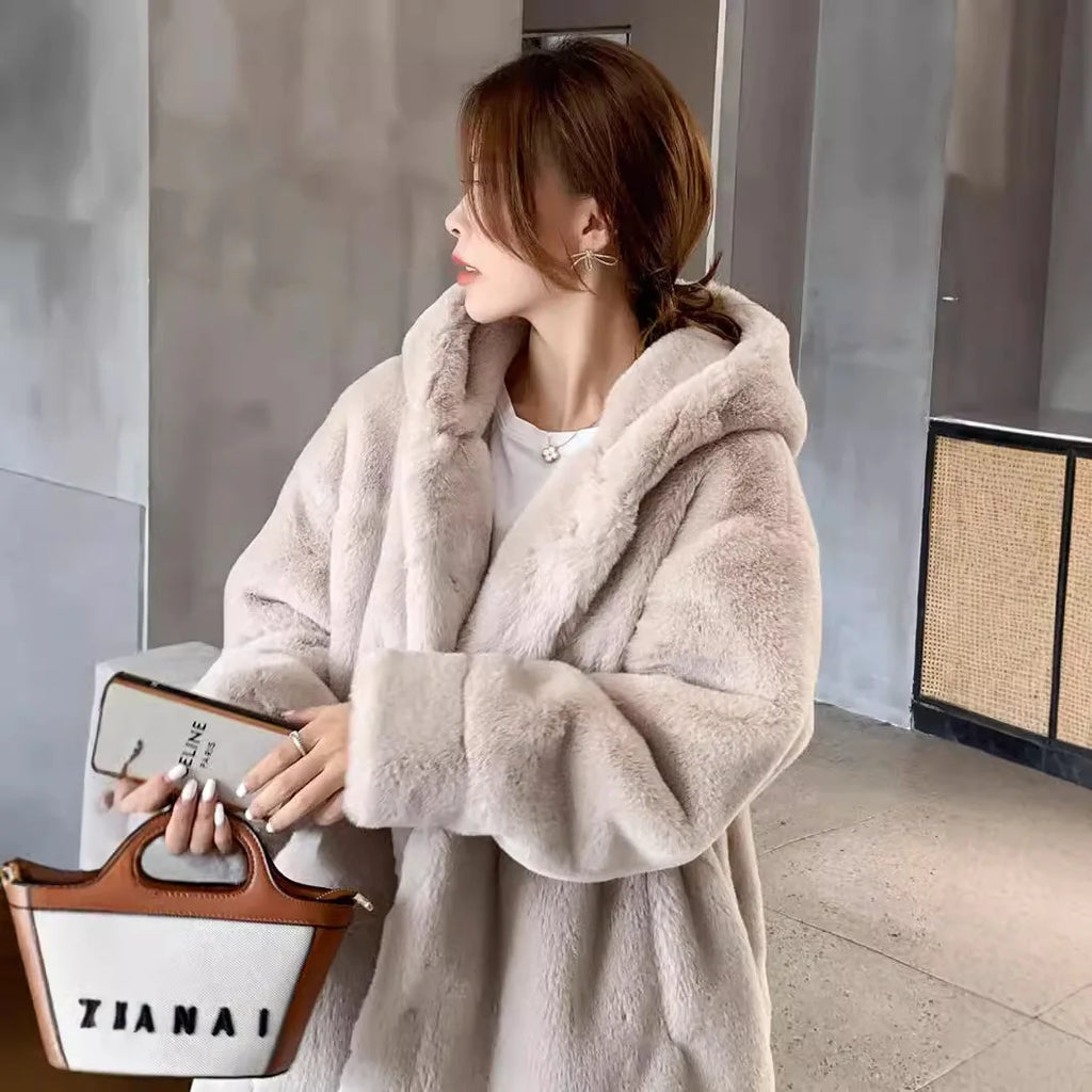 Women's Hooded Faux Fur Long Coat - product image 6