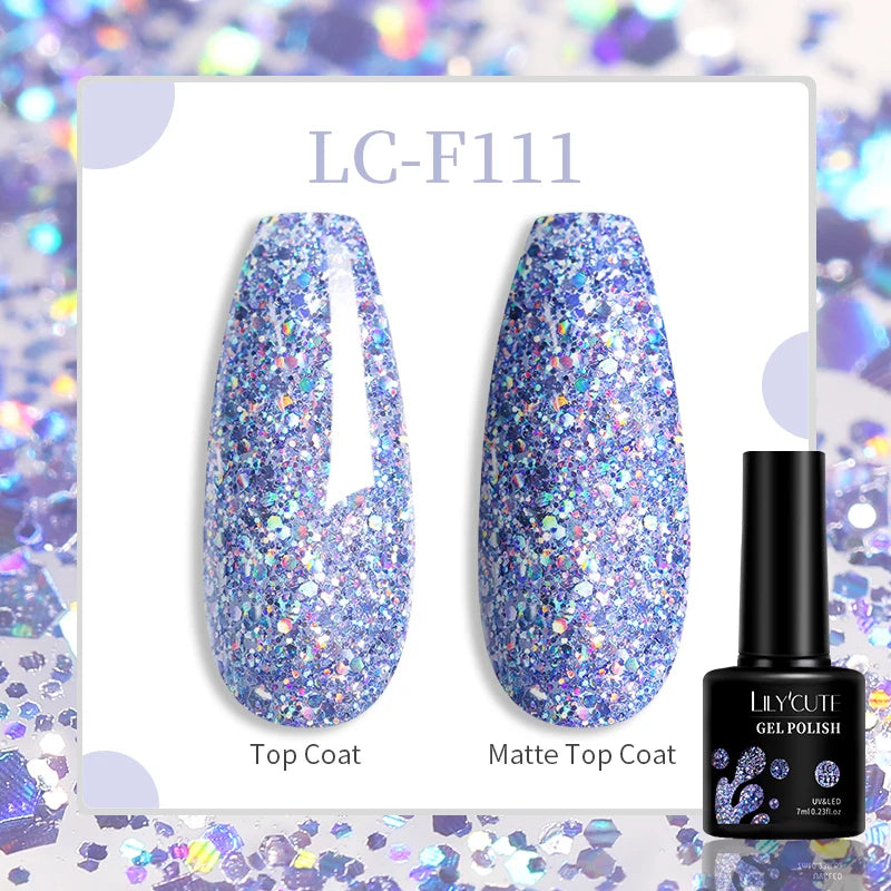 Lac de unghii cu gel LILYCUTE, sclipici roșu închis, 7 ml