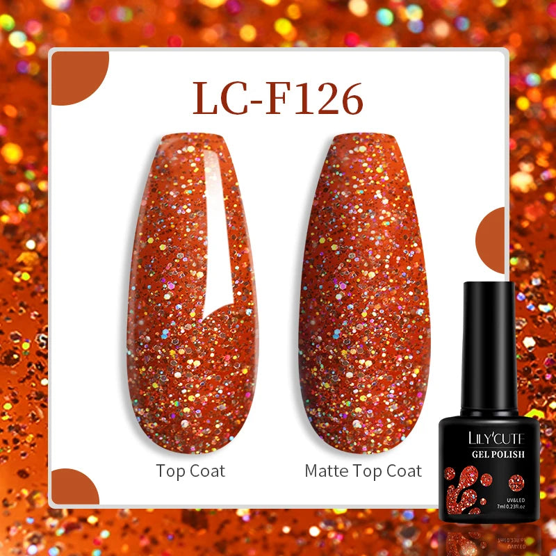 Lac de unghii cu gel LILYCUTE, sclipici roșu închis, 7 ml