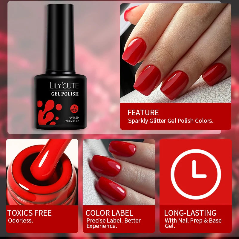 LILYCUTE Dark Red Glitter Gel Nail Polish, 7 ml - product image 5