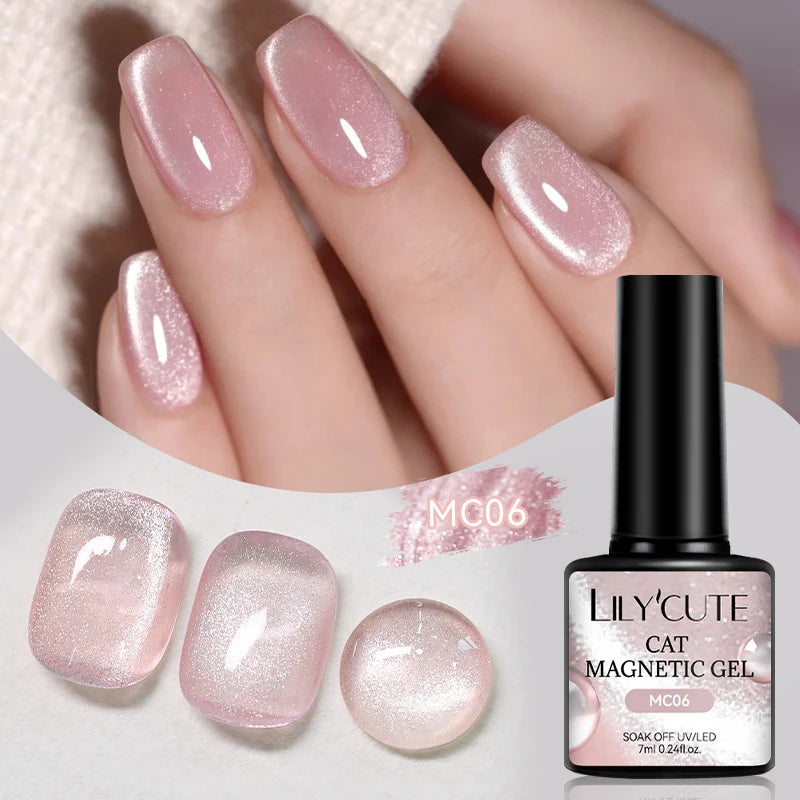Ojă semipermanentă LILYCUTE Gold Coffee Cat-Eye, 7 ml