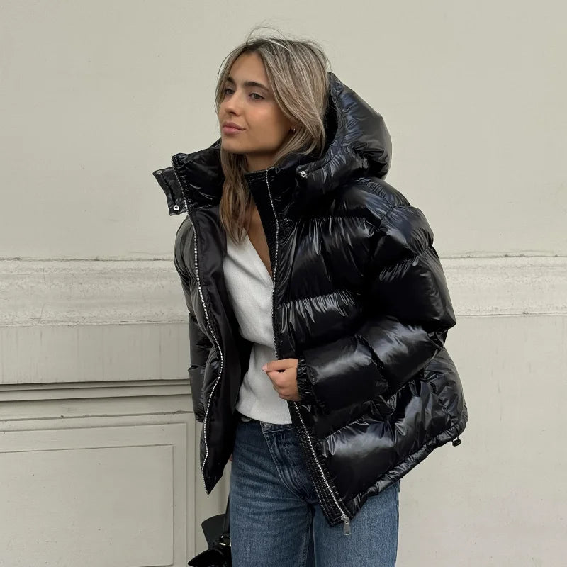 Women's Glossy Hooded Puffer Jacket - product image 13