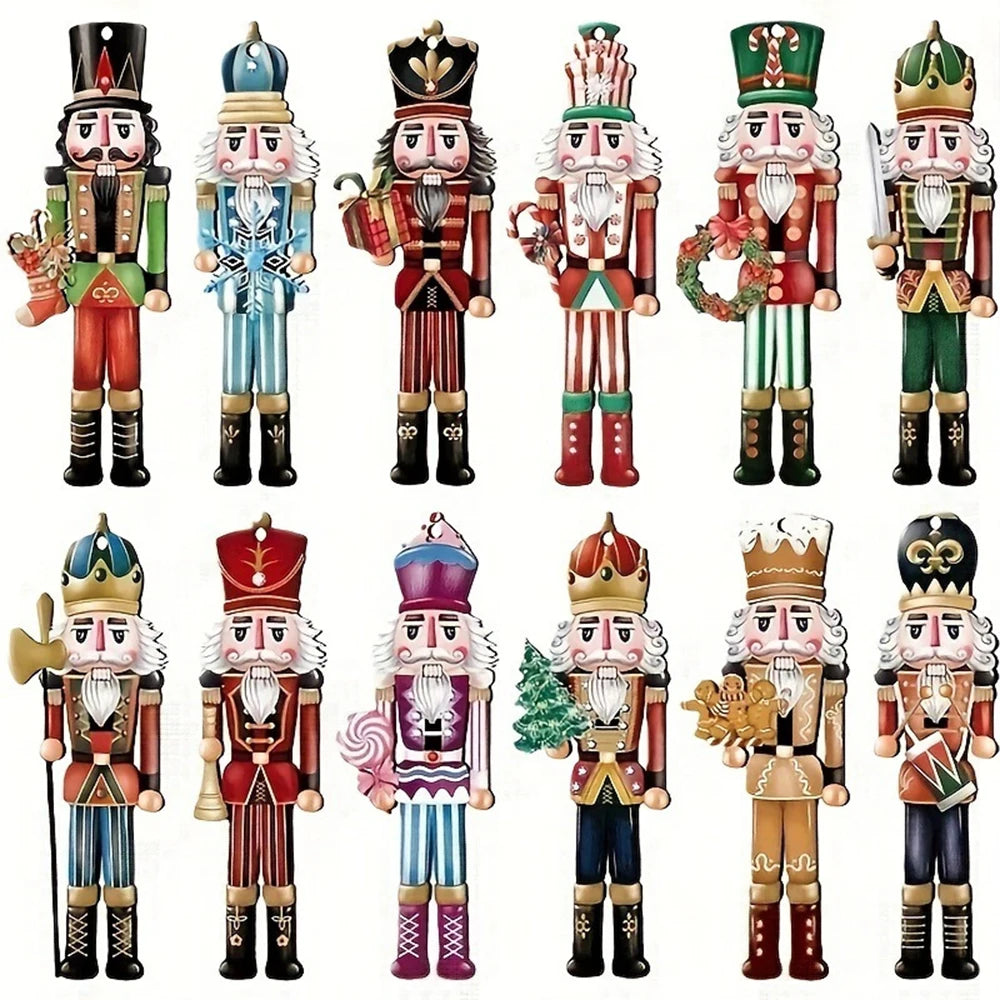 Wooden Nutcracker Ornament Set, 12 Pieces