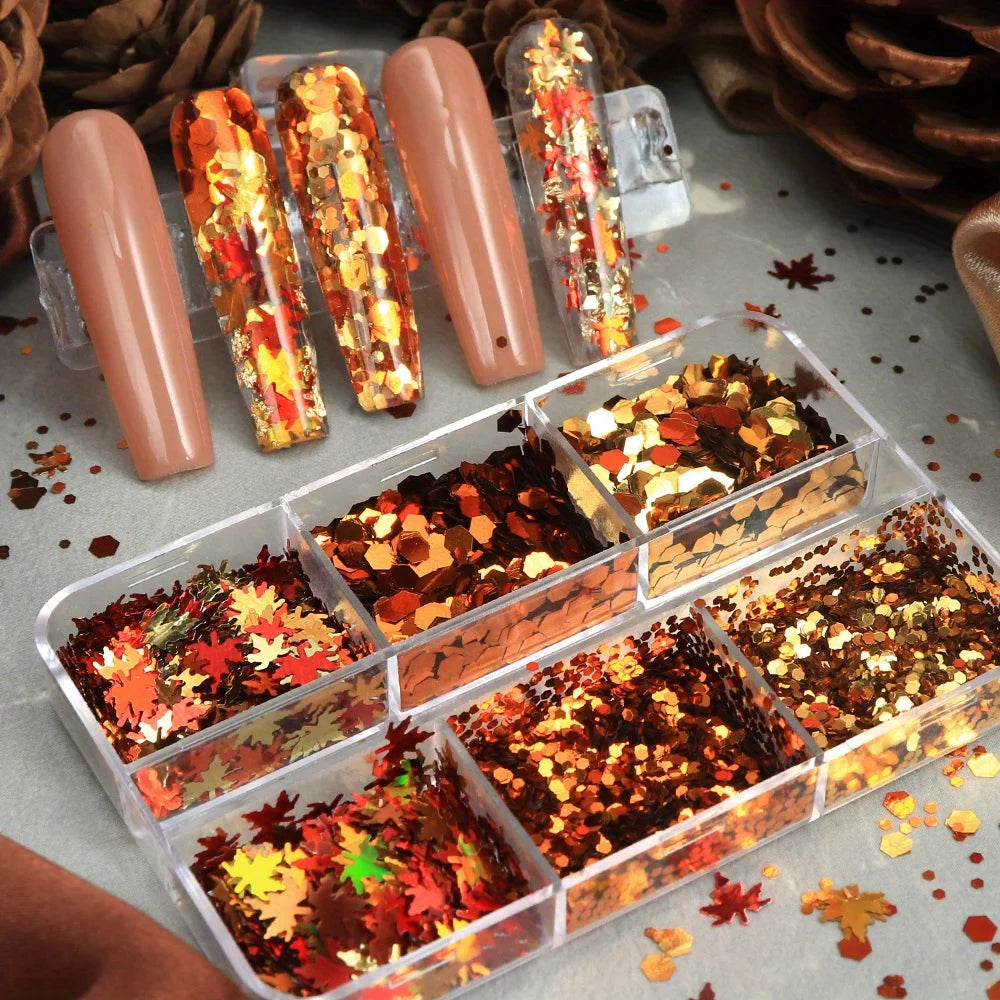Autumn Nail Glitter Flakes Set, 6 Grids - product image 1