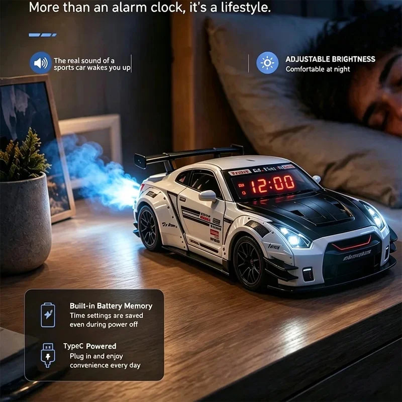 Sports Car Alarm Clock with Engine Sound and Mist Effect