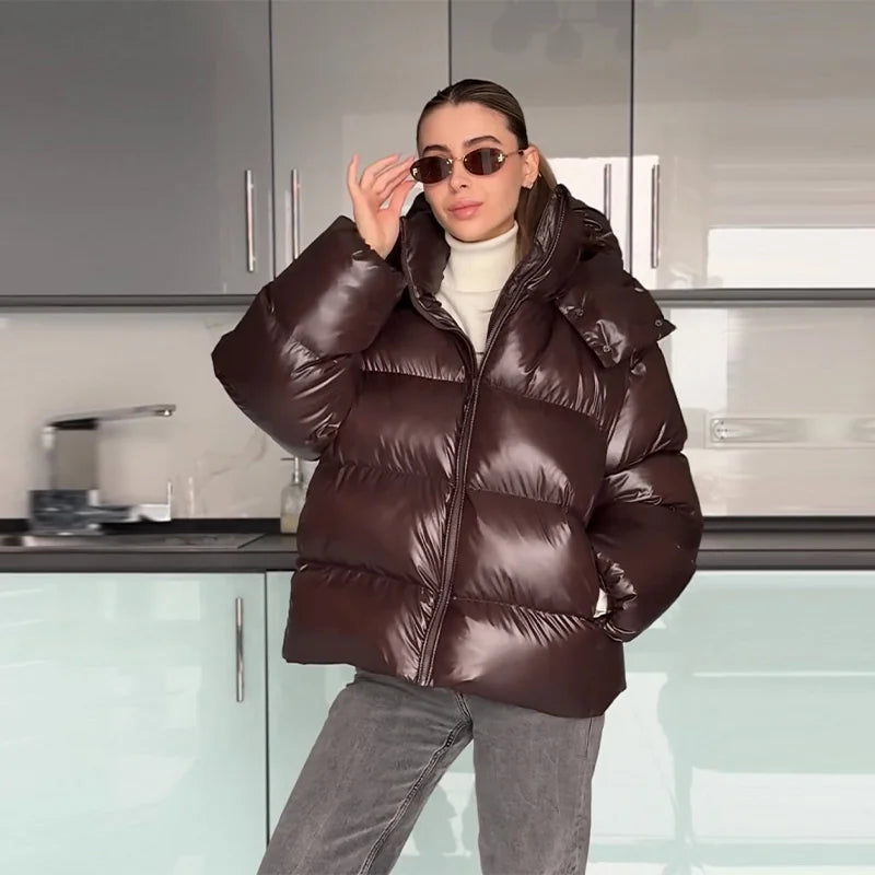 Women's Glossy Hooded Puffer Jacket - product image 11