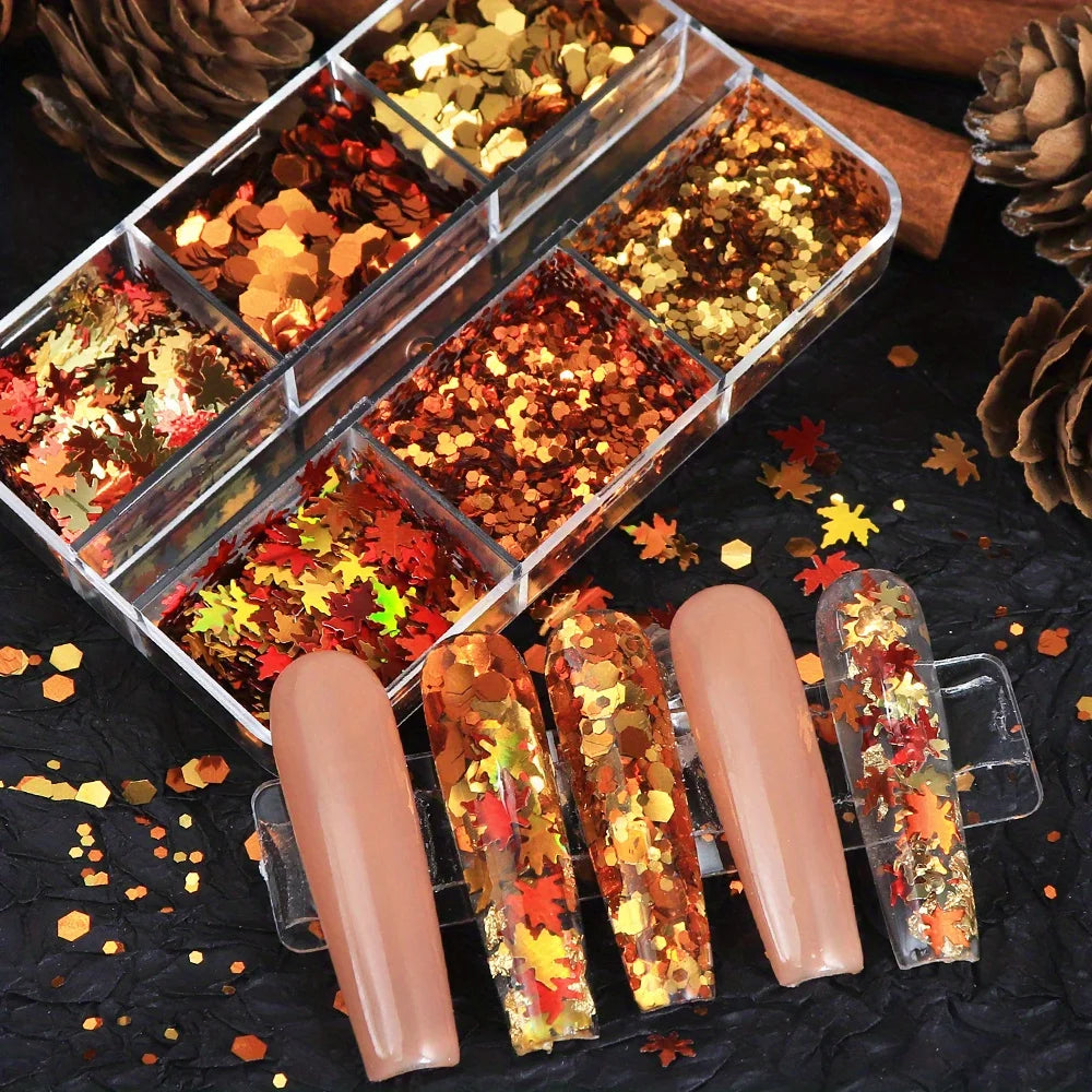 Autumn Nail Glitter Flakes Set, 6 Grids - product image 4