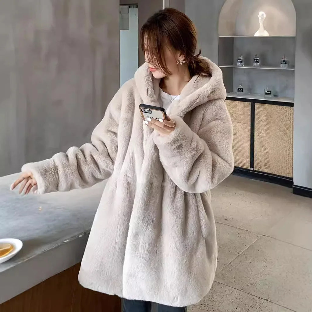 Women's Hooded Faux Fur Long Coat - product image 3