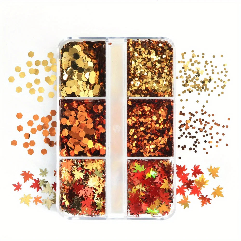 Autumn Nail Glitter Flakes Set, 6 Grids - product image 6