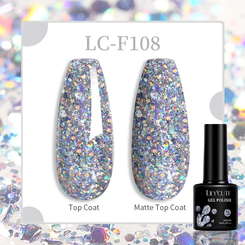 Lac de unghii cu gel LILYCUTE, sclipici roșu închis, 7 ml